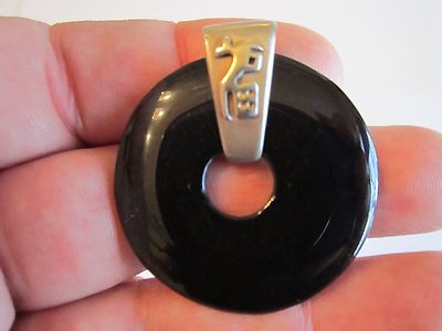 STERLINGSILBER & ONYX ANHÄNGER - 13 GRAMM - 1 3/4'' DURCHMESSER - TK3-B