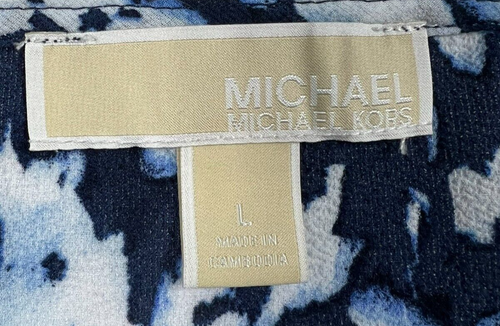 Michael Kors Tie Up Sleeve Floral Blouse Top Size Large Blue Black Elastic Waist - Picture 3 of 9
