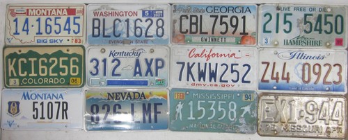 Mixed Bulk lot 12 licence/number plates US/United States/USA/American set JLY29D