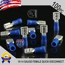 100 Pack 16-14 Gauge Female Quick Disconnect Blue Vinyl Crimp Terminals .250" US