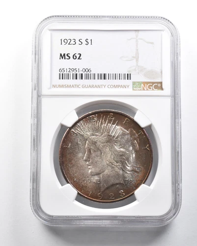 MS62 1923-S Peace Silver Dollar NGC - Insane Original Tone *4113