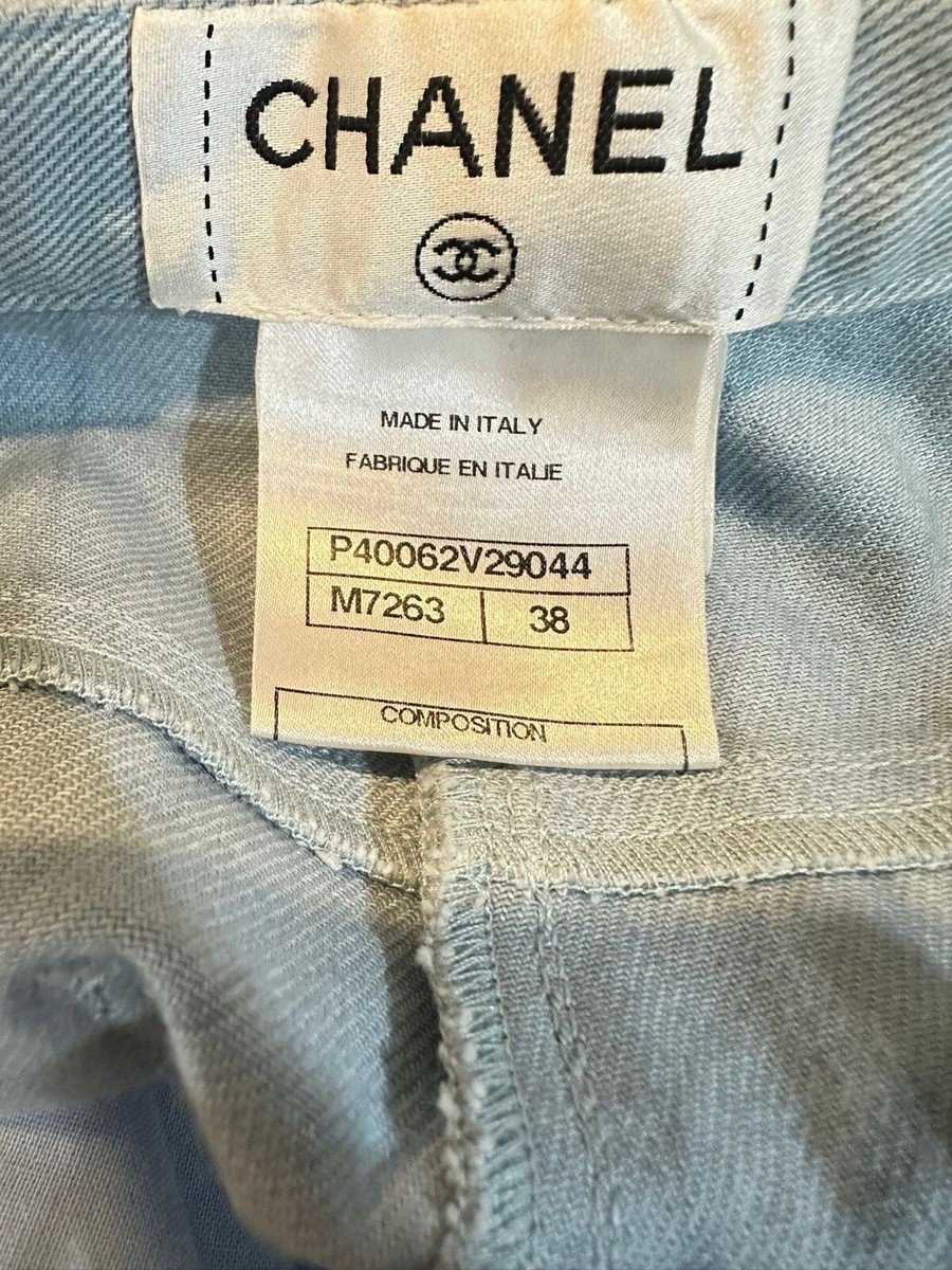 Chanel 11C Runway Light Blue Denim Crystal Flare Leg Jeans Size FR