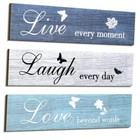 3 Pieces Rustic Wood Sign Wall Decor Live Love and Laugh Blue Series Classic