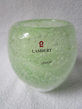 Gunther Lambert Unikat Glas Vase eiförmig zartgrün klar  Luftblasen 9x4-7,5cm