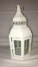 Ivory Metal & Glass Tabletop Tealight Lantern 12" x 5" x 5" Estate Sale!