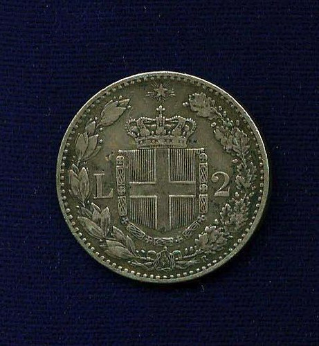 ITALY KINGDOM UMBERTO I 1884-R 2 LIRE SILVER COIN, XF+, NICE! - Picture 2 of 2