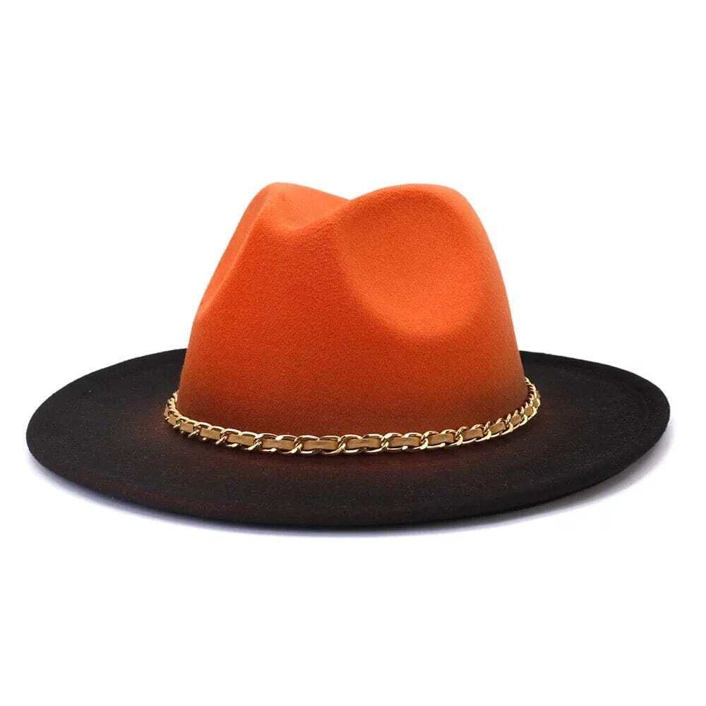 NEW Unique Orange Fedora Hat with Gold Chain Golden Yellow Fedora With Chain Accent, Hat With Silver  main image 2