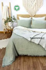 100 Turkish Cotton Muslin Blanket, 4 Layers Bedspread, Muslin Bed Cover, Green