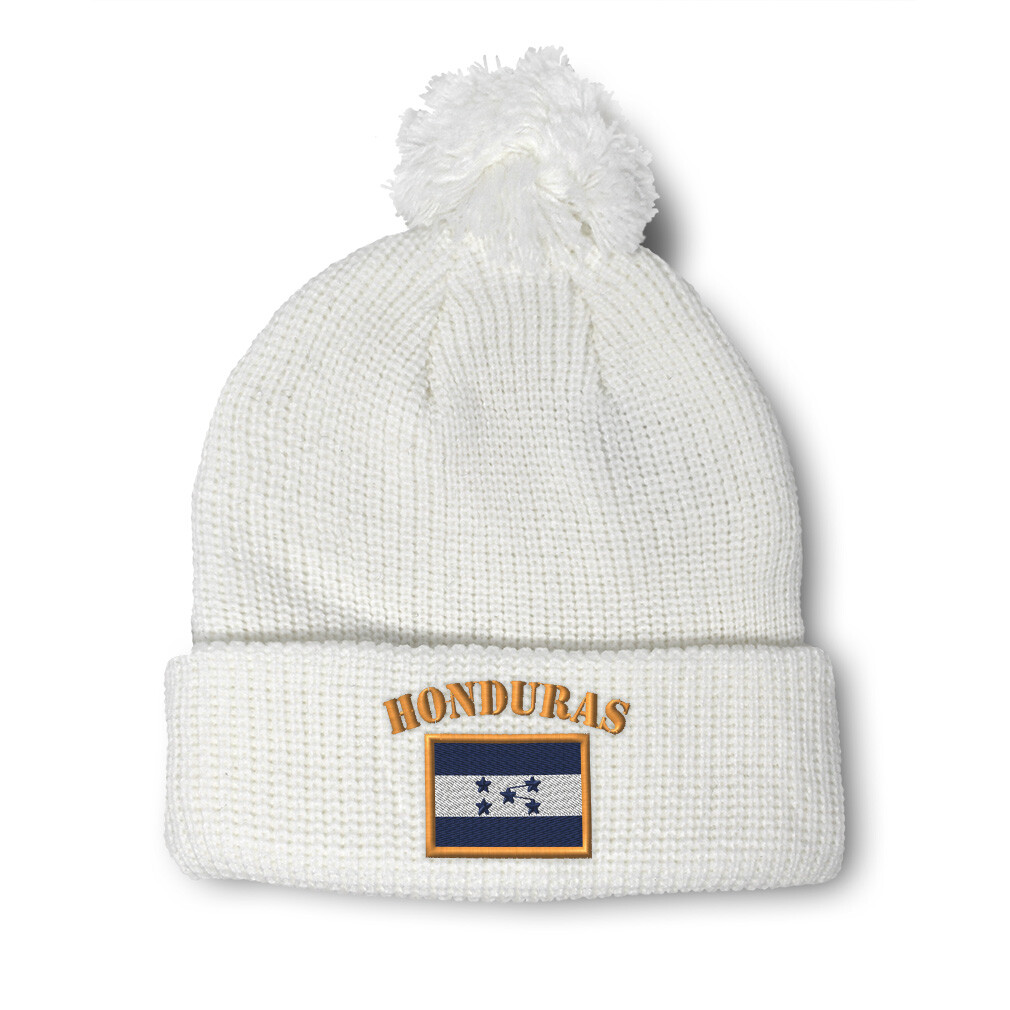 Honduras Flag Embroidered Pom Pom Beanie for Women and Men Winter Skull Cap