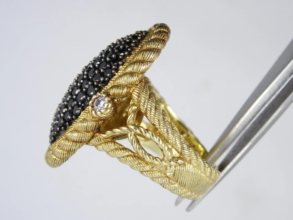 ANILLO JUDITH RIPKA ORO LAVADO 1,4 QUILATES ESPINELA NEGRA OVALADO ESTERLINA ~ talla 5/11 g Foto 3 de 4