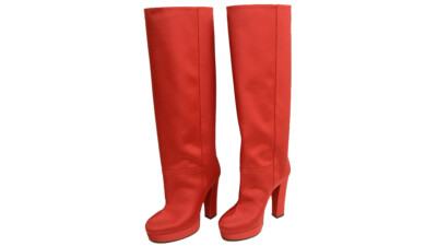 Authentic Gucci Knee High Boots Womens 588968 HRQ00 6634 Twill Larius Heron Red