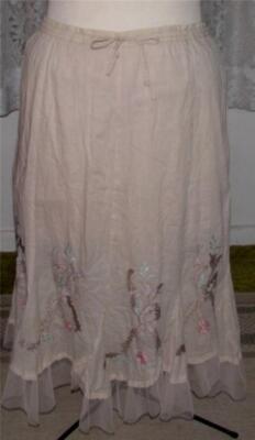 ECRU Flared Cotton Embroidered SKIRT Size Medium Debut