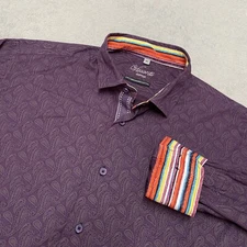 Visconti Shirt Mens XL Purple Paisley Print Flip Cuff Mercerized Cotton Casual