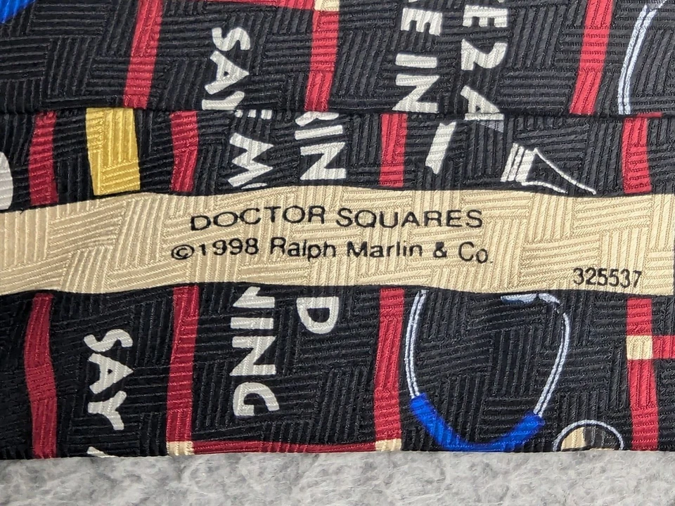 Corbata de colección Ralph Marlin caprichosa doctor MD AMA tema humorístico estampado de seda Foto 3 de 4
