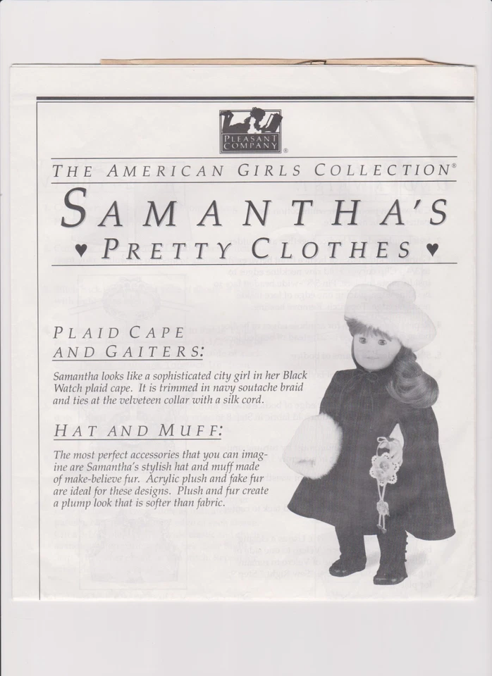 American Girl Doll Samantha Clothing Sewing Reprod. Pattern OOP Pleasant Company - Image 3 of 4