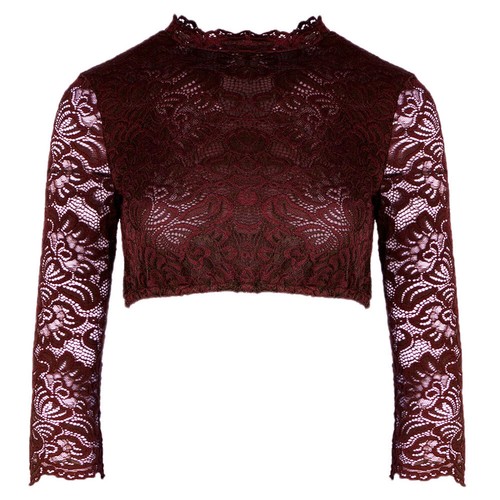 Spieth & Wensky Dirndlbluse Amsterdam 3/4 Arm hochgeschlossen dunkelrot Spitze - Bild 2 von 11