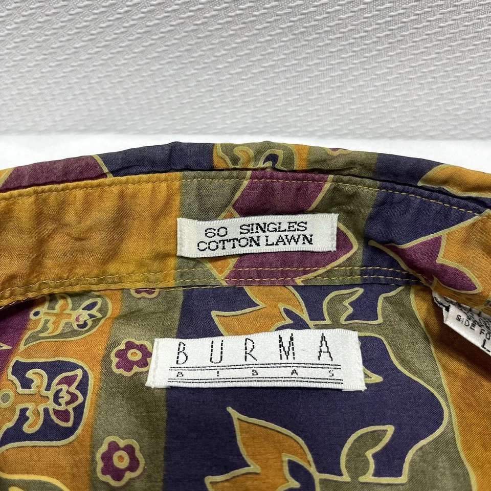 Vtg Burma Bibas Abstract Shirt Mens L 60 Singles Cotton Lawn Button Up Hawaiian - Image 3 of 4