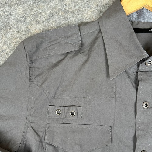 Monarchy Black Label Button Shirt Men XL Shoulder Tab Side Adjustable Strap Gray - Picture 6 of 16