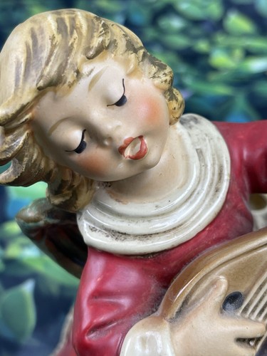 Goebel W Germany Angel Mandolin Red singing Candle Holder Silent Night Spins* - Picture 7 of 7