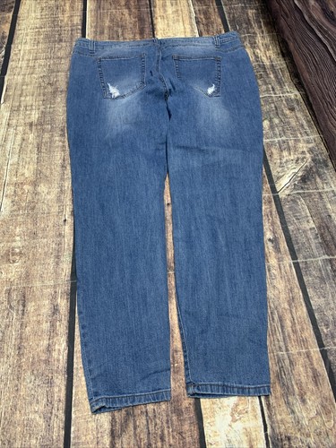 Pantalones de mezclilla Forever 21 talla grande para mujer 20 ajustados al tobillo desgastados cintura alta elásticos - Imagen 5 de 11