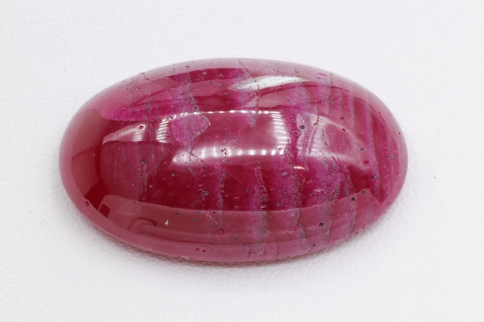 65.84ct Recrystallized Opaque Strong Red Ruby Cabochon 32x21 Lab Grown  - Image 2 of 4