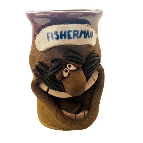 Vintage Ugly Funny Face Fisherman Pottery Art Stoneware Mug