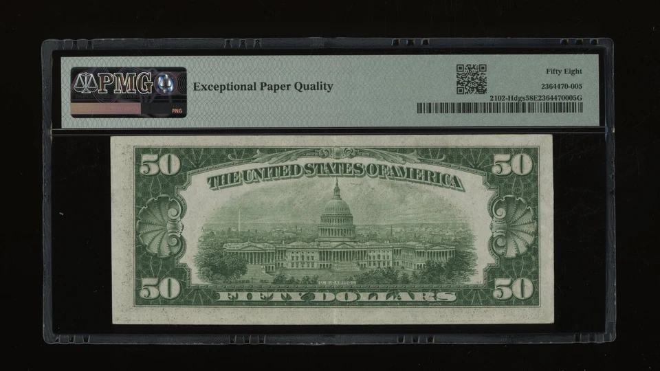 DBR 1934 $50 DGS FRN St. Louis Fr. 2102-Hdgs PMG 58 EPQ Serial H00584347A - Image 2 of 2