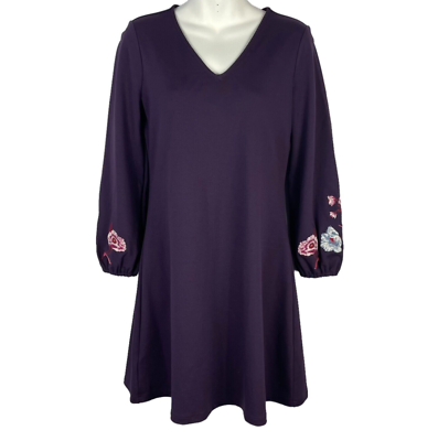 Ann Taylor Petite Purple Flowy Dress Embroidered Floral Puffy Sleeves Size  S | eBay