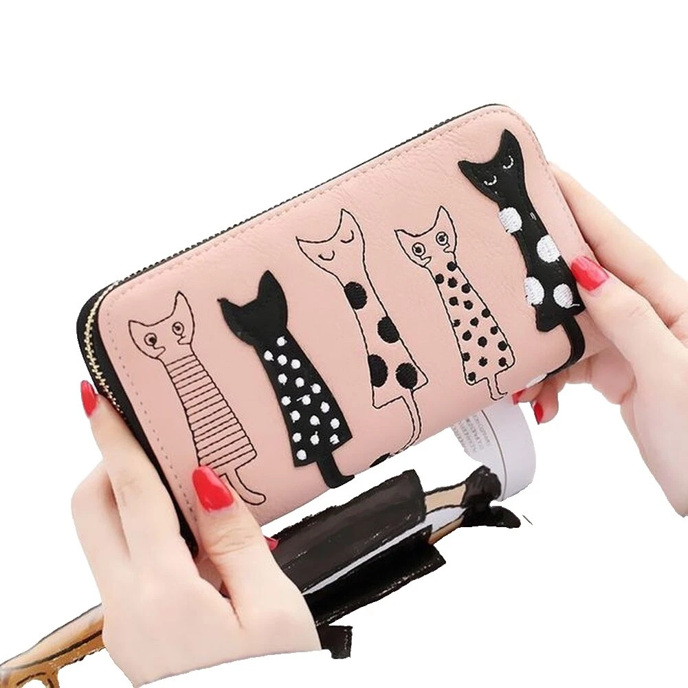 Carteras de gato pulsera de cuero para mujeres