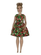 Dress handmade for Curvy Fashion Doll Clothes Christmas colors Cotton Print