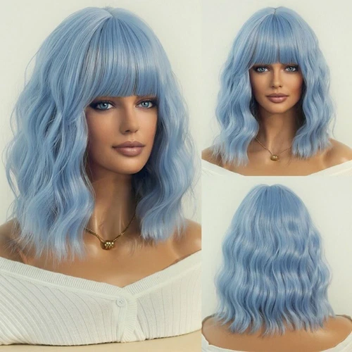 Heiße kurze Perücke bunt gewellt lockiges Haar Perücken Pony Kunstfaserperücke für Damen - Bild 9 von 16