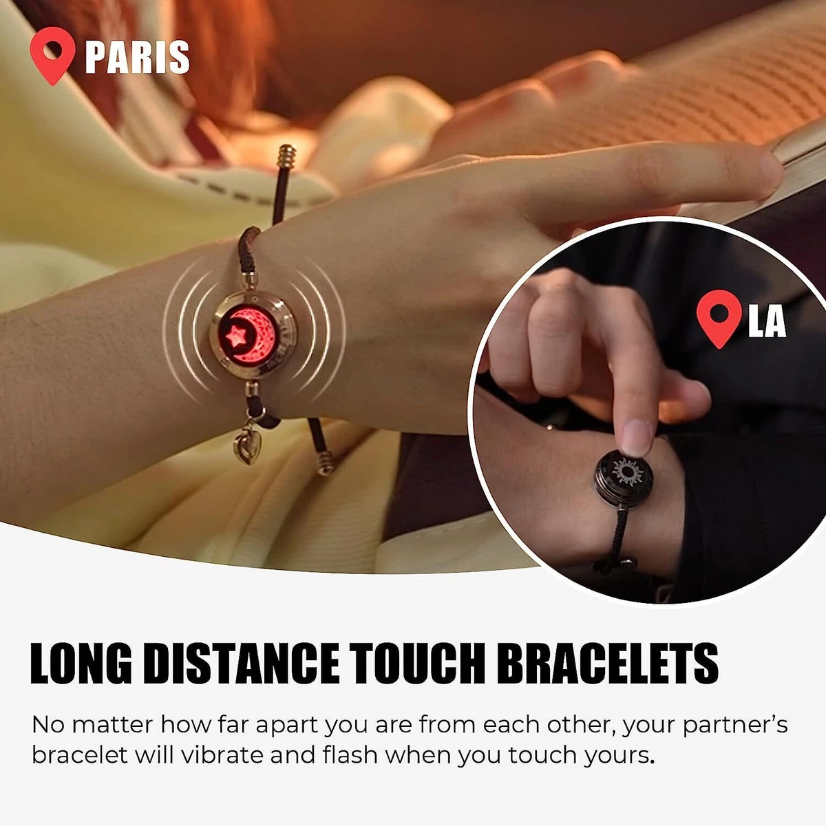 totwoo Long Distance Touch Bracelets for Couples, Vibration & Light Up for Love Couples Bracelets | Long Distance Relationship Gifts for Girlfriend