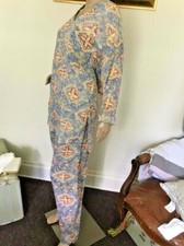 80  s Vintage Blue Beach Vacation Cover-up Pants 3pc Set