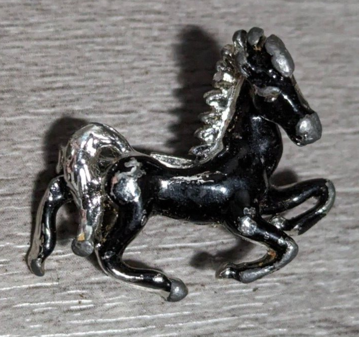 Cappello bavero cavallo nero argento 1" spilla pony animale distintivo western rodeo