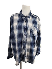 Women's Flannel Shirts XL (16-18), Time & Tru, Blue/White  Plaid Long Sleeve Top