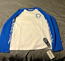 Chrome Hearts Mens M Cotton Raglan Long Sleeve Graphic Logo Tee Whiteblue Nwt Chrome Hearts Mens M Cotton Raglan Long Sleeve Graphic Logo Tee Whiteblue Nwt