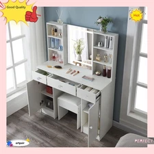 For Xmas Vanity Makeup Desk Dressing Table With Lights Mirror 5 Drawers + Stool