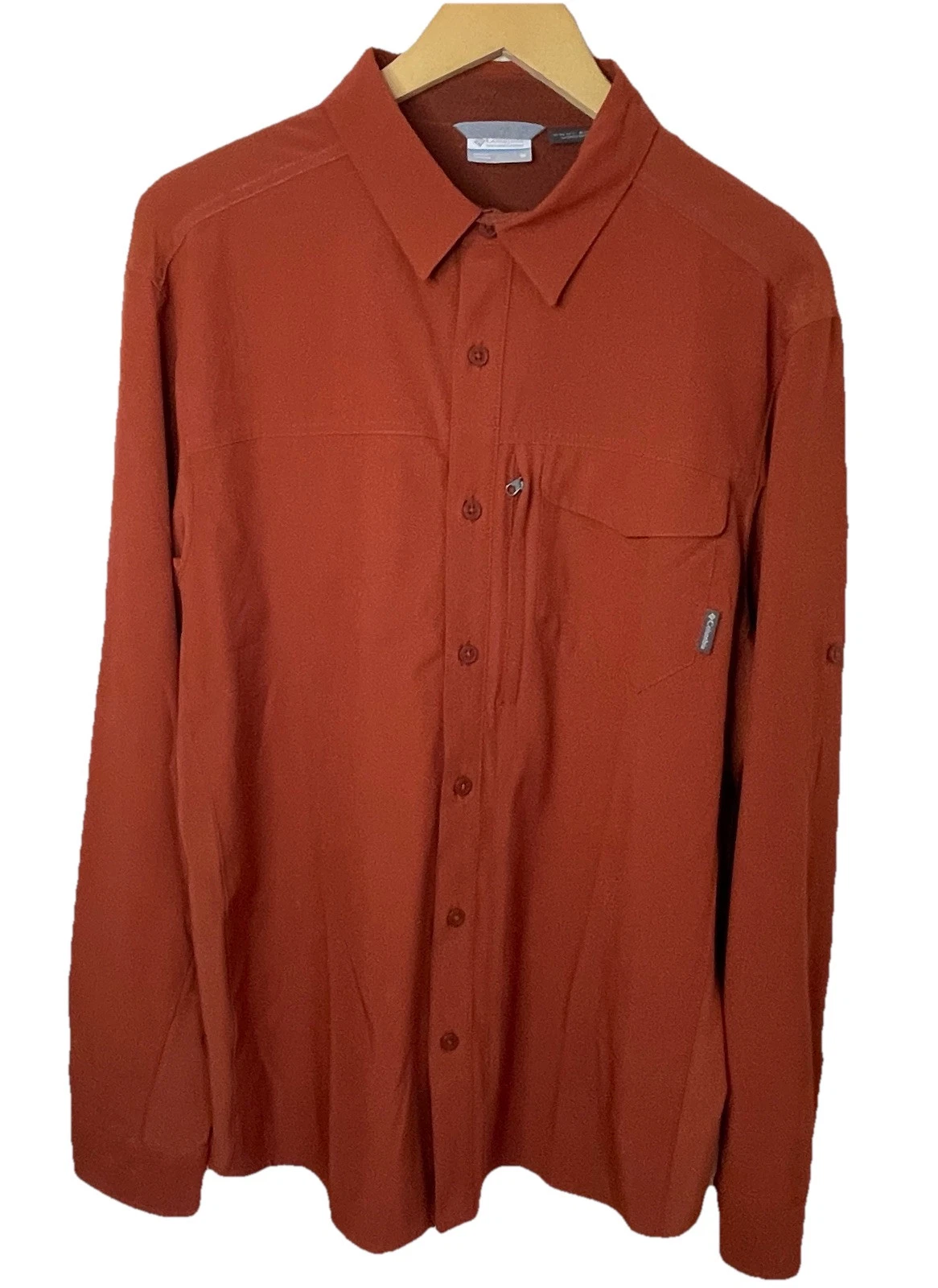 Columbia Omni-Shield Advanced Repellency Orange Button Down Hiking Shirt Men Med