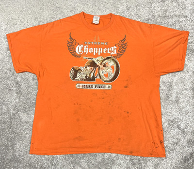 Extreme Choppers Motorcycle Men's 2XL XXL Pullover T-Shirt Short Sleeve Orange