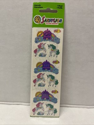 Vintage SandyLion Prismatic Unicorn Castle Stickers One Sheet Sealed Glitter