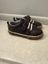 See Kai Run Shoes Kids Boys 8c Brown Leather Car Design Hook Loop Strap Sneakers