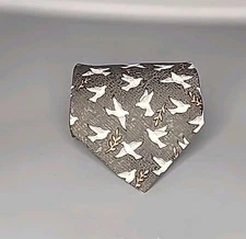 UNICEF Dove And Olive Branch Peace Tie Olive Color 100% Silk Made In USA 