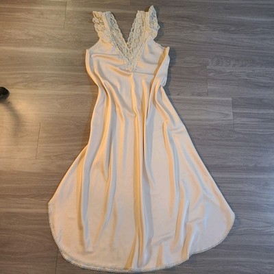 VTG 1970s Christian Dior Women's M Blush Pink Satin Lace Slip Dress Union USA
