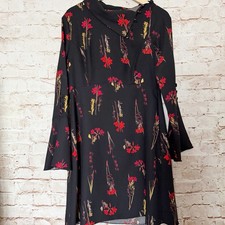 Vince Camuto Womens Floral Bell Sleeve Dress Size 6 Black Red Yellow 