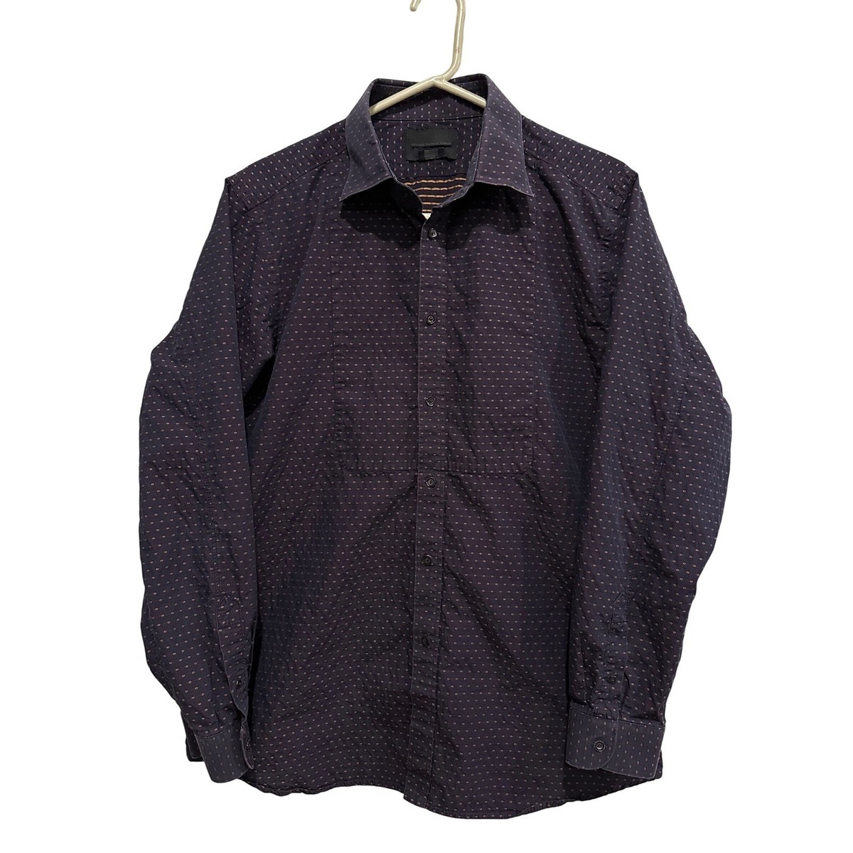Diesel Black Gold Mens Button Down Shirt Navy Dot Print Long 