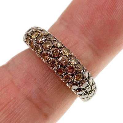 Marco Valente 18k Weißgold natürlicher ausgefallener brauner farbiger Diamant Bandring Größe 7