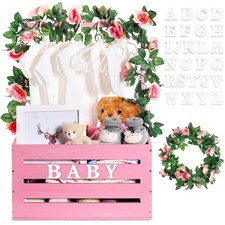 Wooden Baby Crate Closet, Baby Basket with Handle and Garland Storage Hamper ...