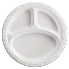 Huhtamaki HUH81230 Heavyweight Plastic 3 Compartment Plates, 10 1/4" Dia, White,
