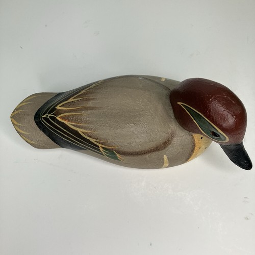 Ducks Unlimited Wood Duck Decoy Green-Winged Teal Drank Duck Hand Carved Painted - Picture 9 of 13