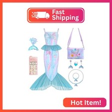 Wudiatae Mermaid Costume for Girls 3-12, Mermaid Tail Dress with Jewelry Purse